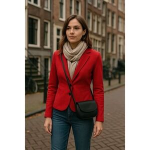 Sandwich Blazer Womens M Red Two Button Tailored Career Workwear Quiet Luxury